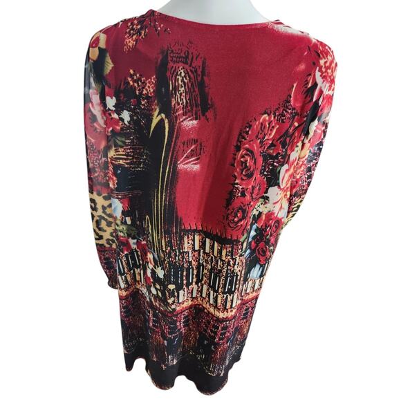 Caleaas Womens Plus Size 3X Red Long Sleeve Midi Dress Grommets & Jewel Neckline - Picture 7 of 12